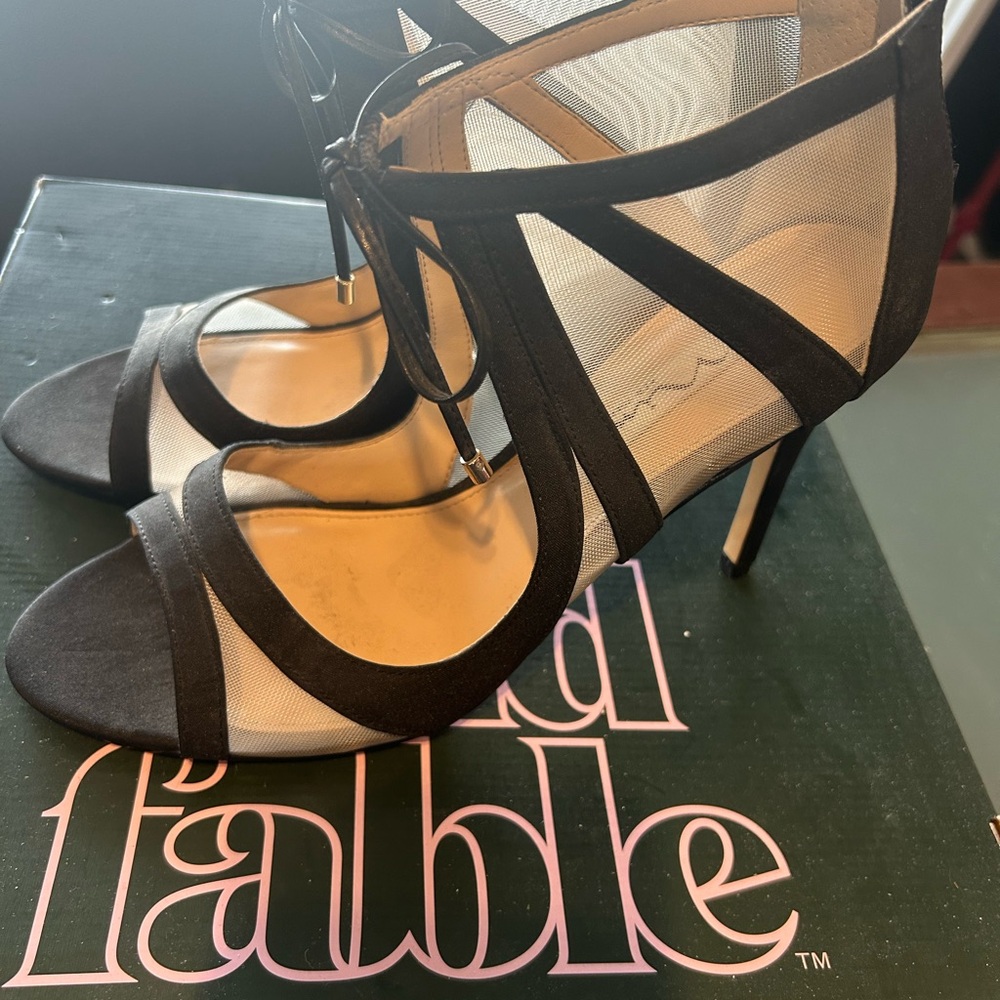 Nina-Black Mesh Strappy High Heel Sandals